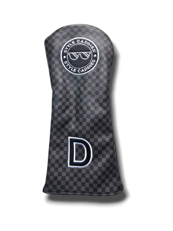 Dark checkers driver cover with logo on front and magnet