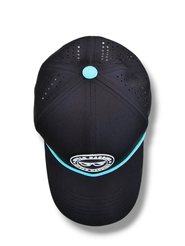 black stylish golf hat with logo and rope