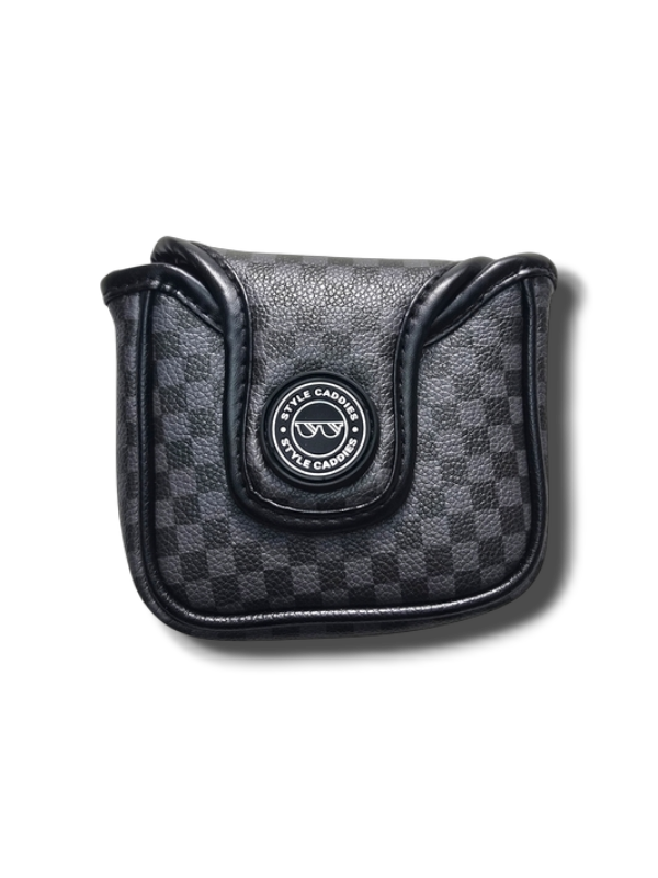 Dark checker mallet putter cover with magnet closure