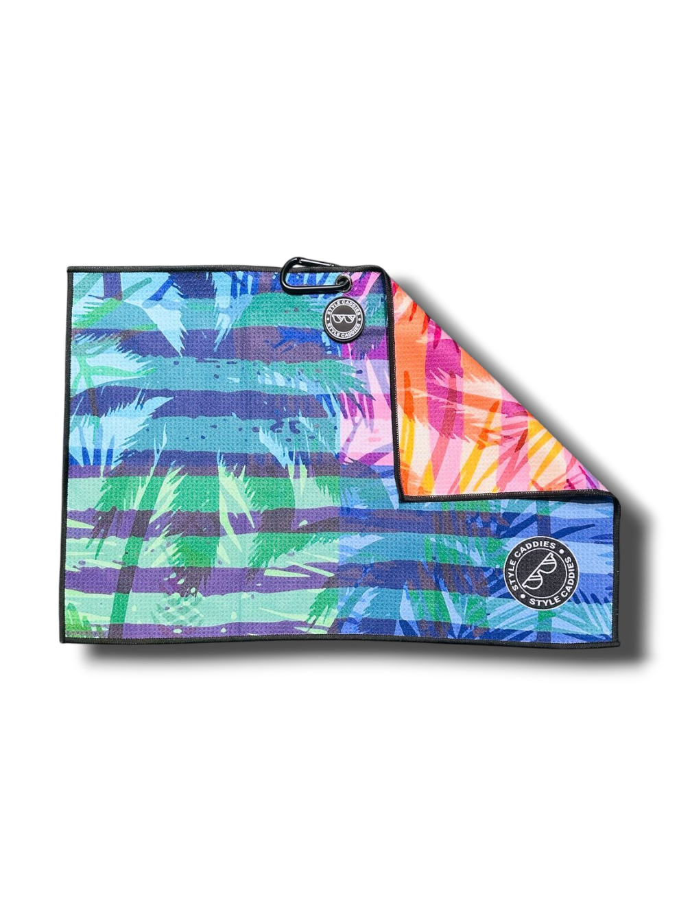 Colorful magnetic towel with palm tree pattern and logo