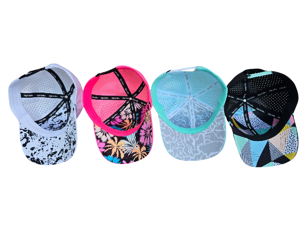 light blue rope hat with colors