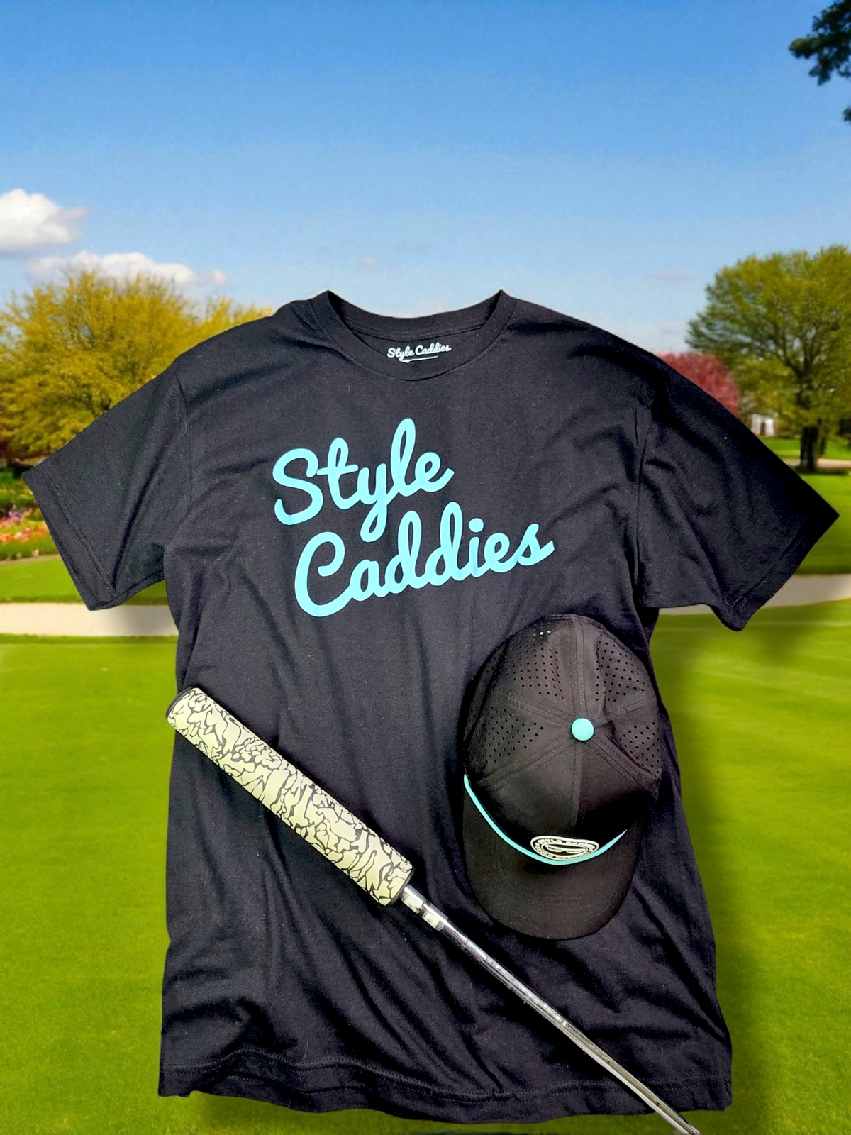 Baby blue golf lifestyle tee shirt worn casual