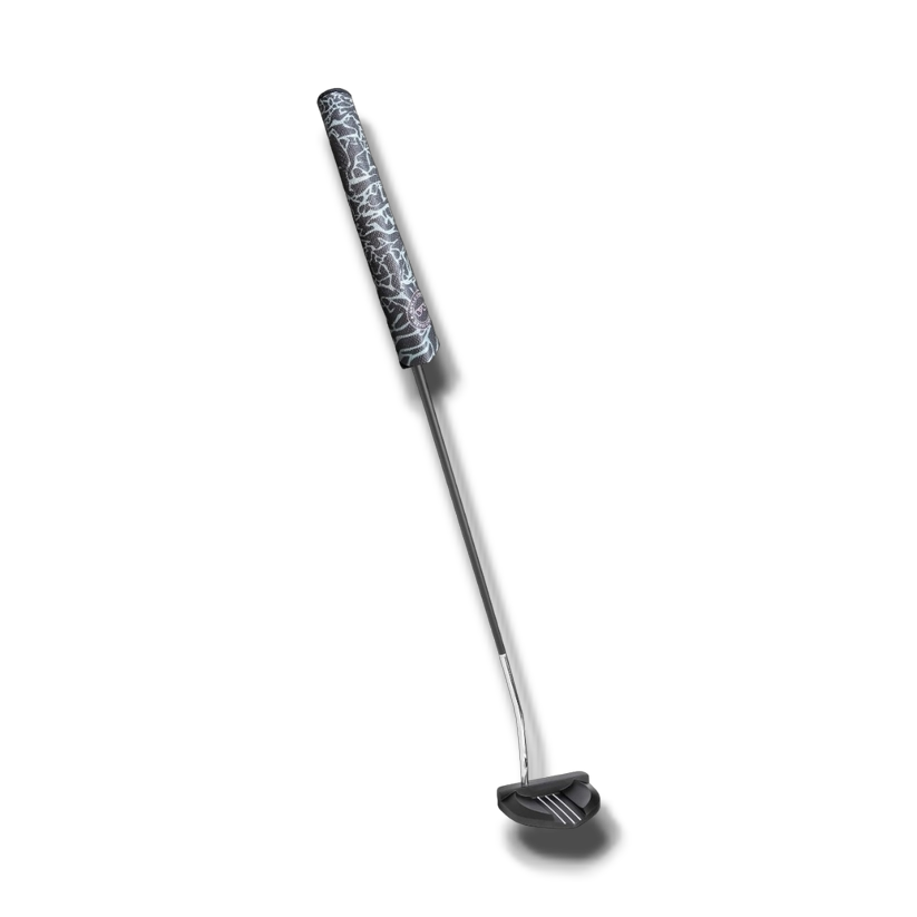 Black grey-green cement jumbo putter grip on putter installed