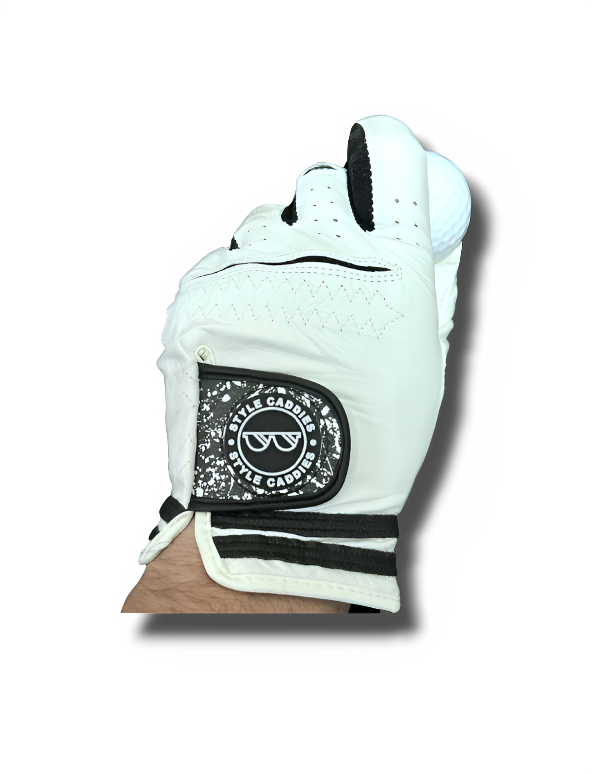 Black splat leather golf glove back view