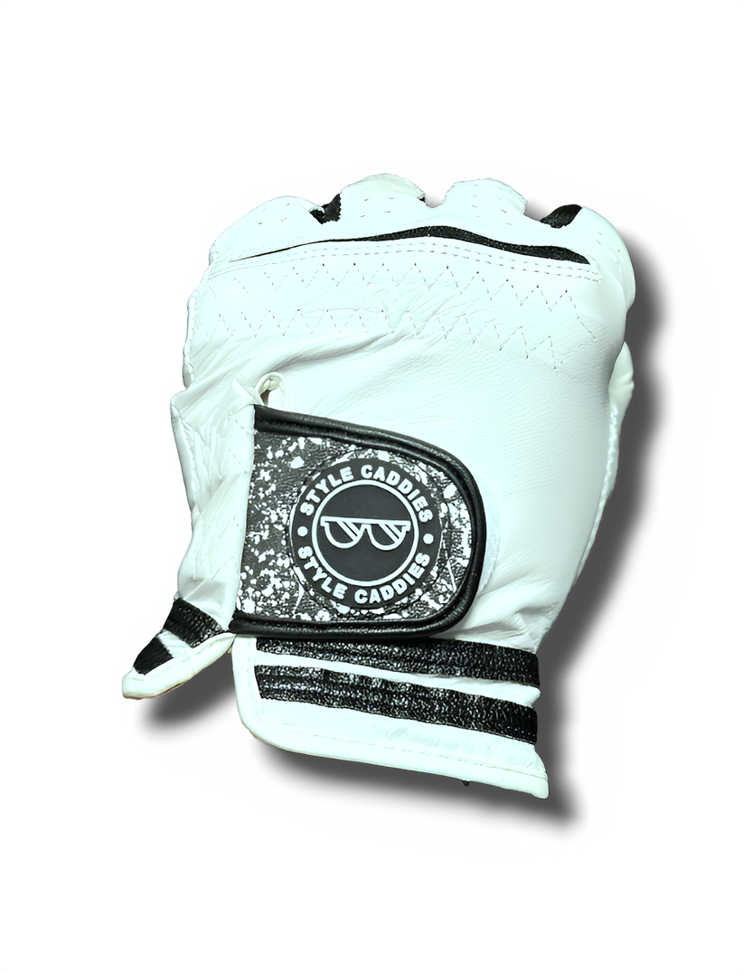 Black splat leather golf glove side view