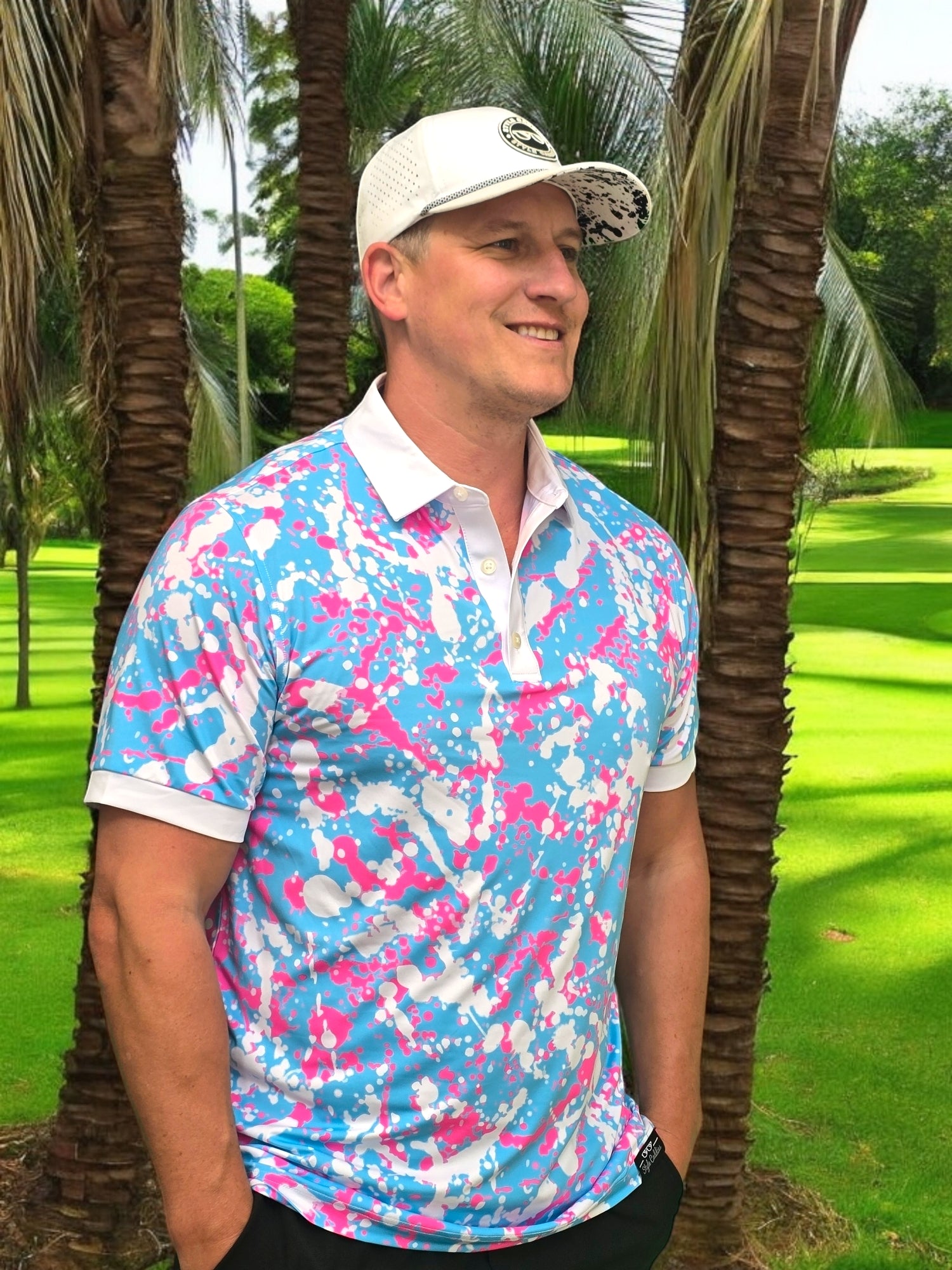 Bubblicious men's golf polo back view
