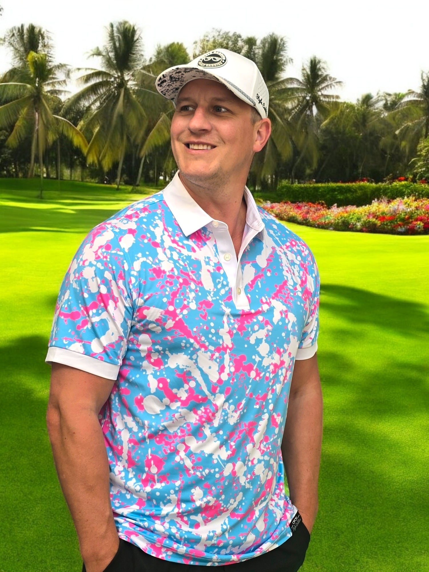 Style Caddies bubblicious golf polo lifestyle shot
