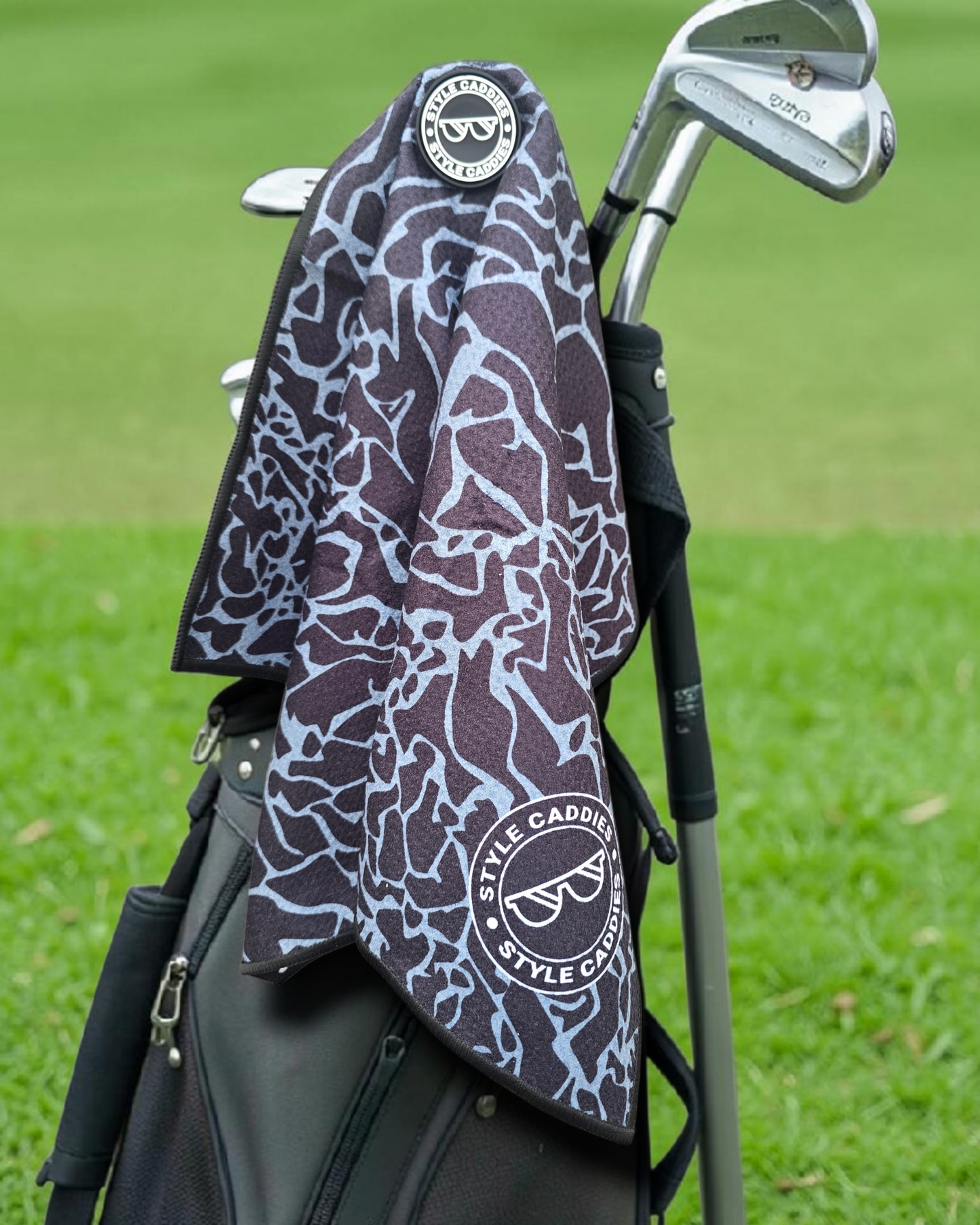 Cement reversible golf towel close up detail