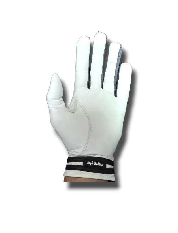 Checkers leather golf glove close up detail