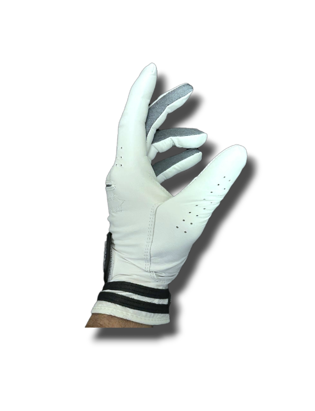 Checkers leather golf glove worn on hand