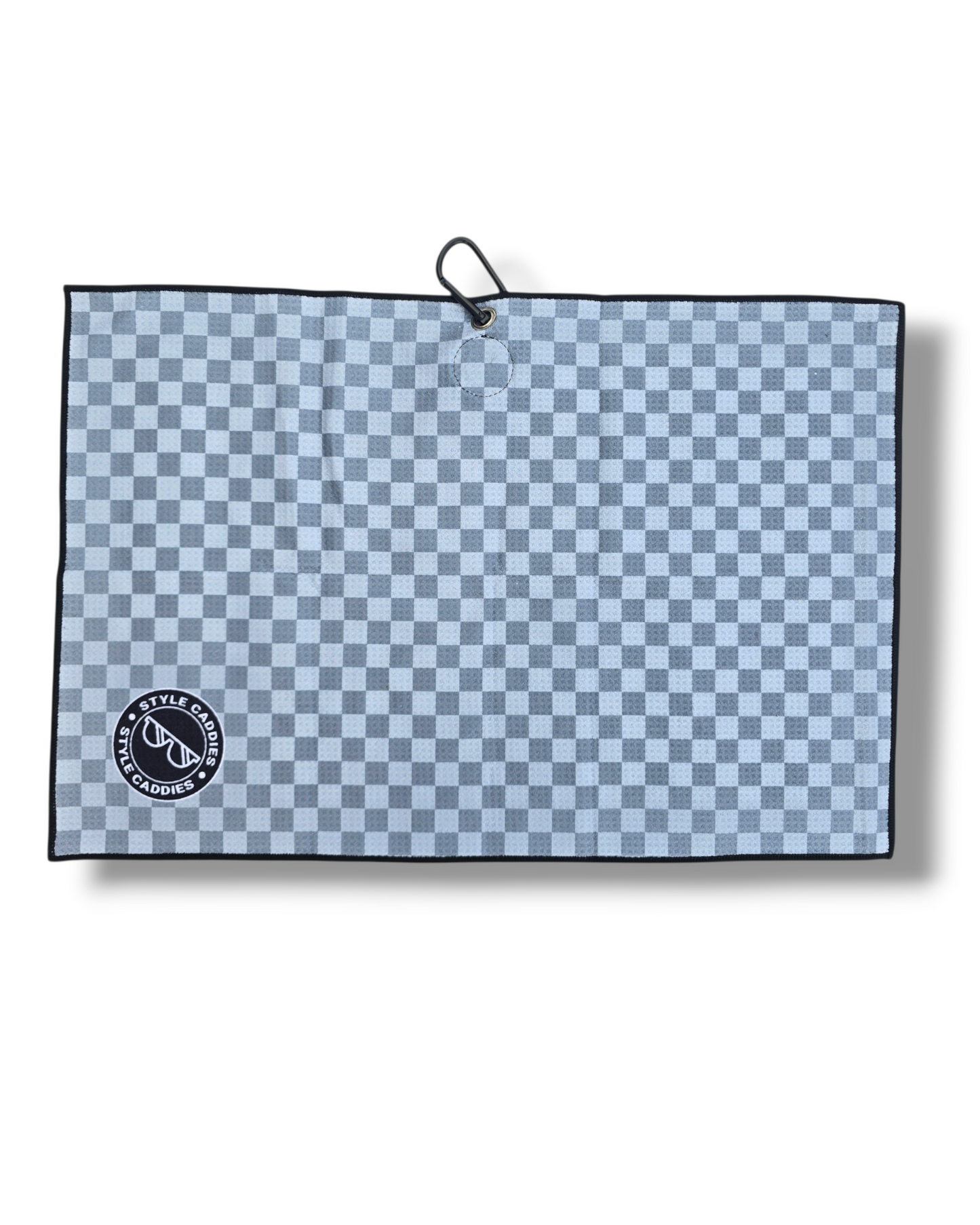 Checkers magnetic golf towel flat lay back