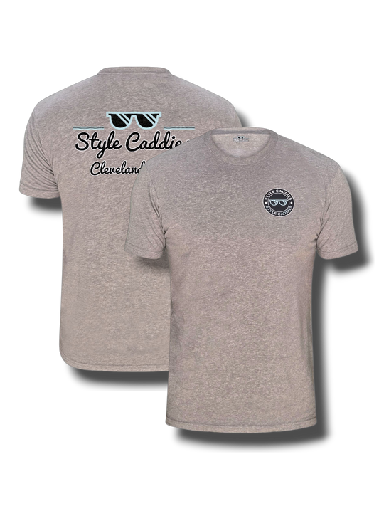 Gray t-shirt with 'Style Caddies Cleveland' logo on a white background