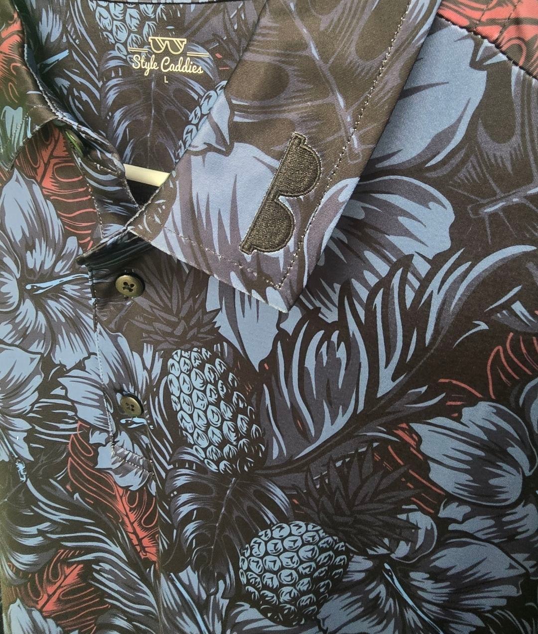 Dark blooms men's golf polo back view