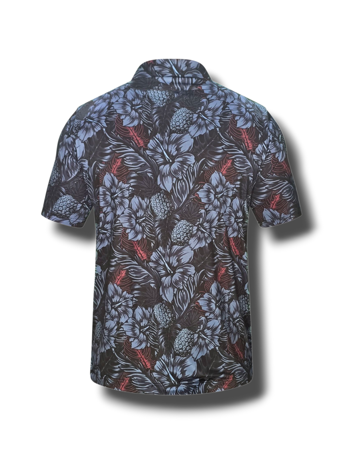 Dark blooms golf polo shirt side view