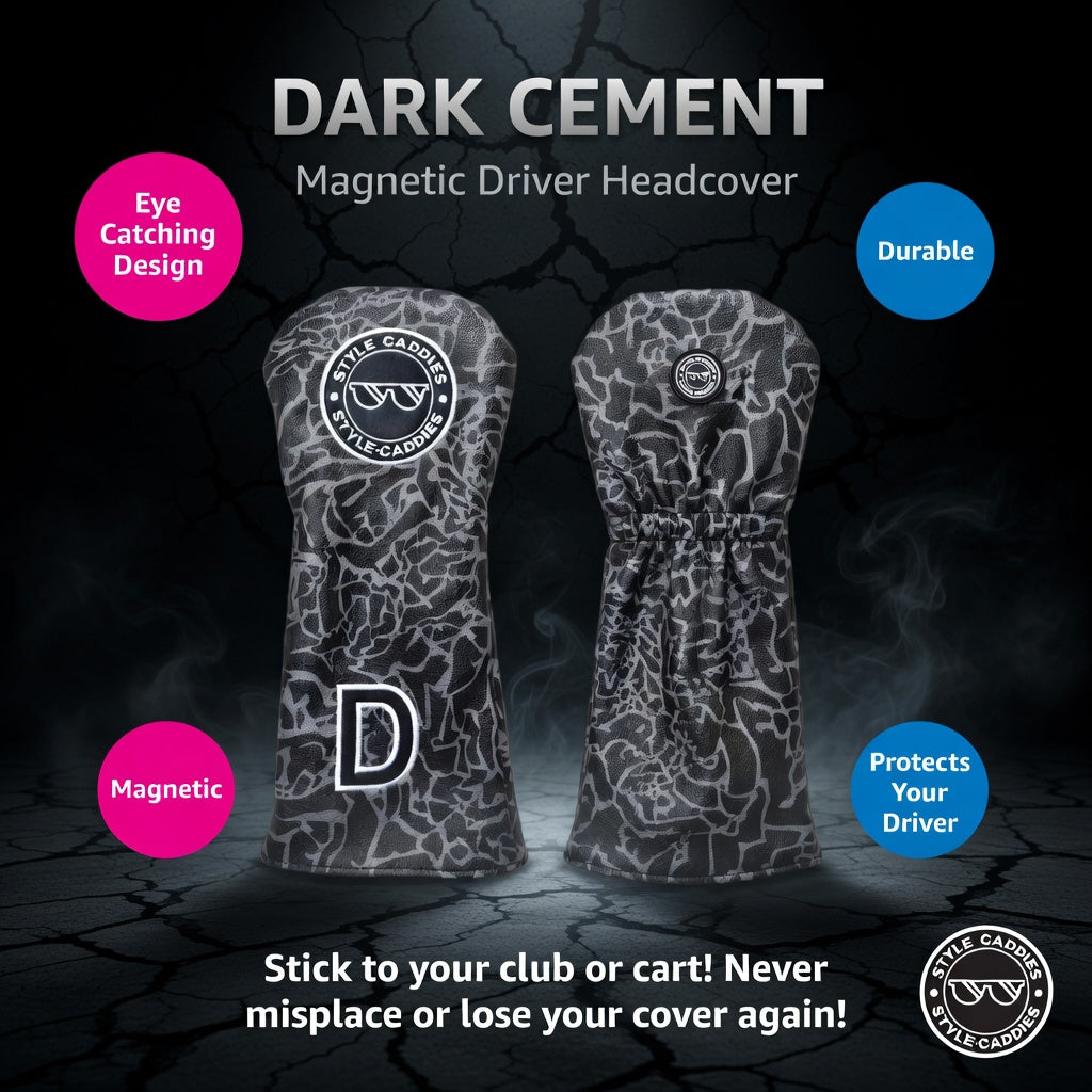 Dark cement magnetic driver cover on golf bag