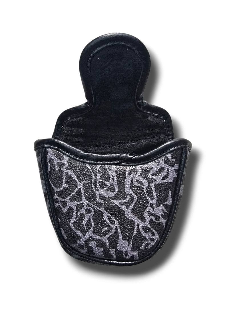 Dark cement half-mallet magnetic putter cover detail