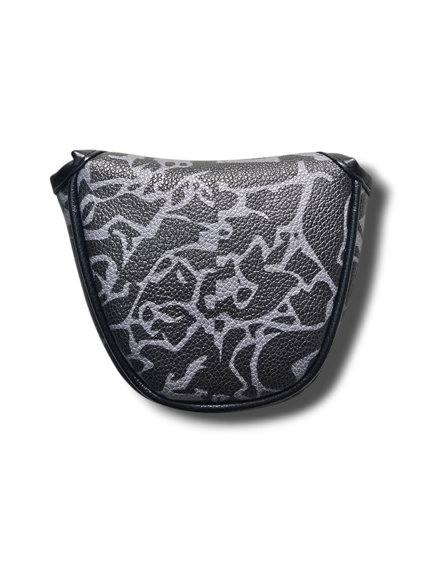 Dark cement half-mallet putter cover back showing magnet
