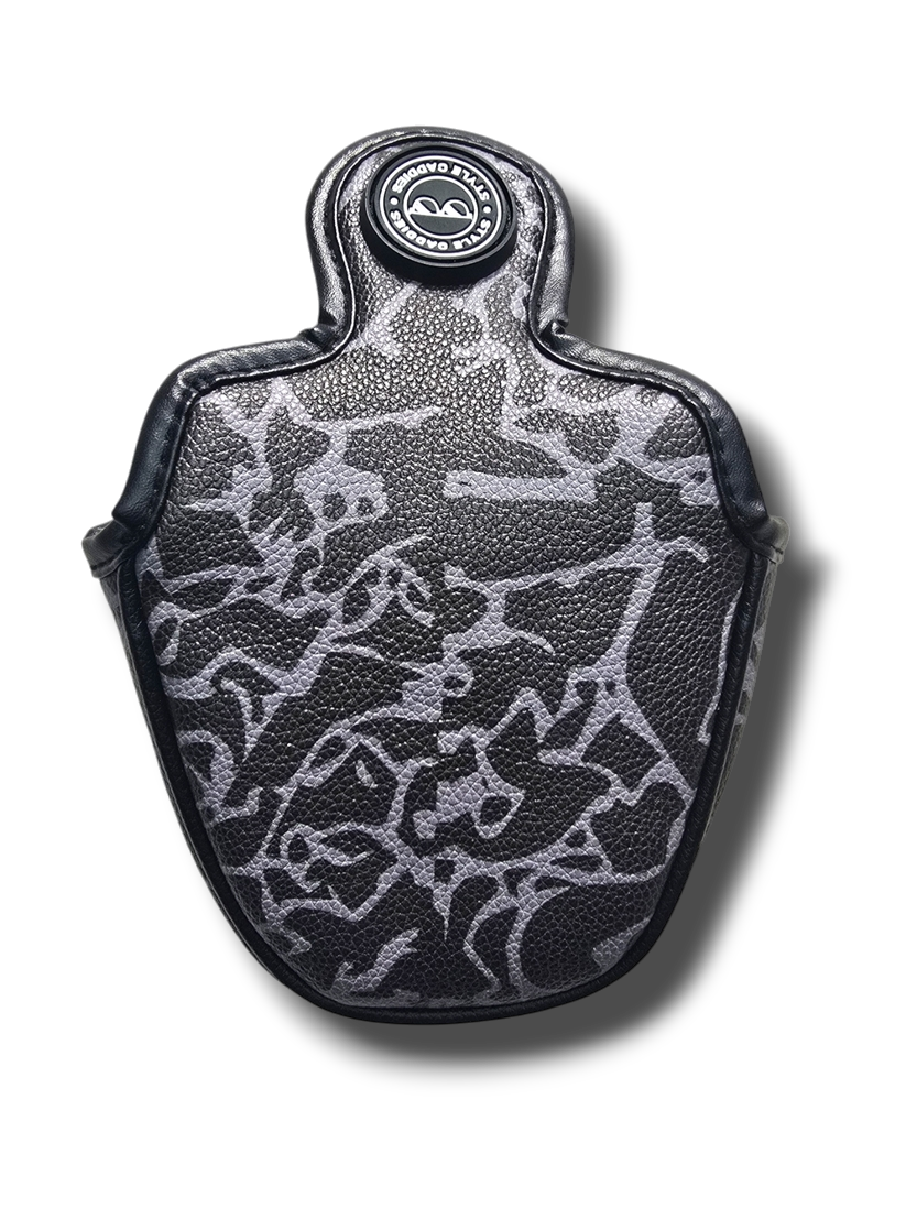 Dark cement half-mallet putter cover side view