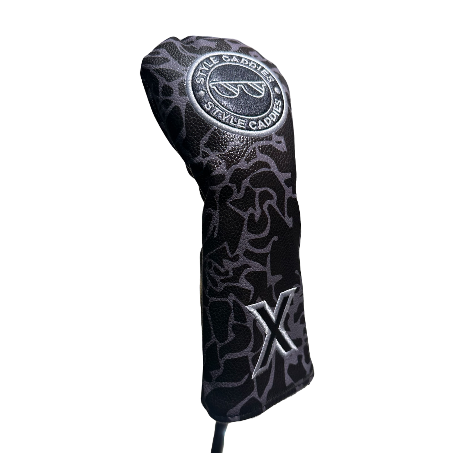 Dark cement hybrid golf club cover on bag