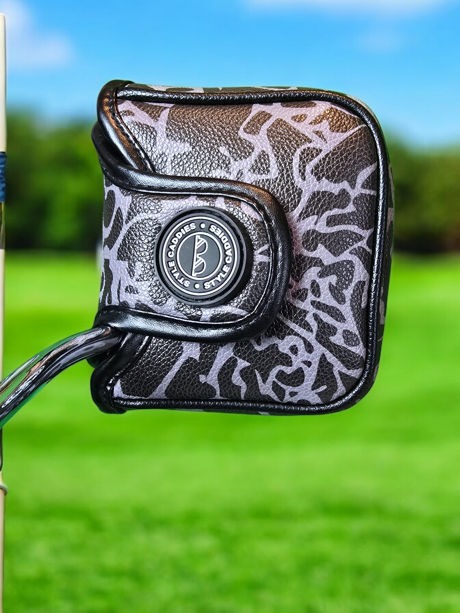 Dark cement mallet golf headcover close up