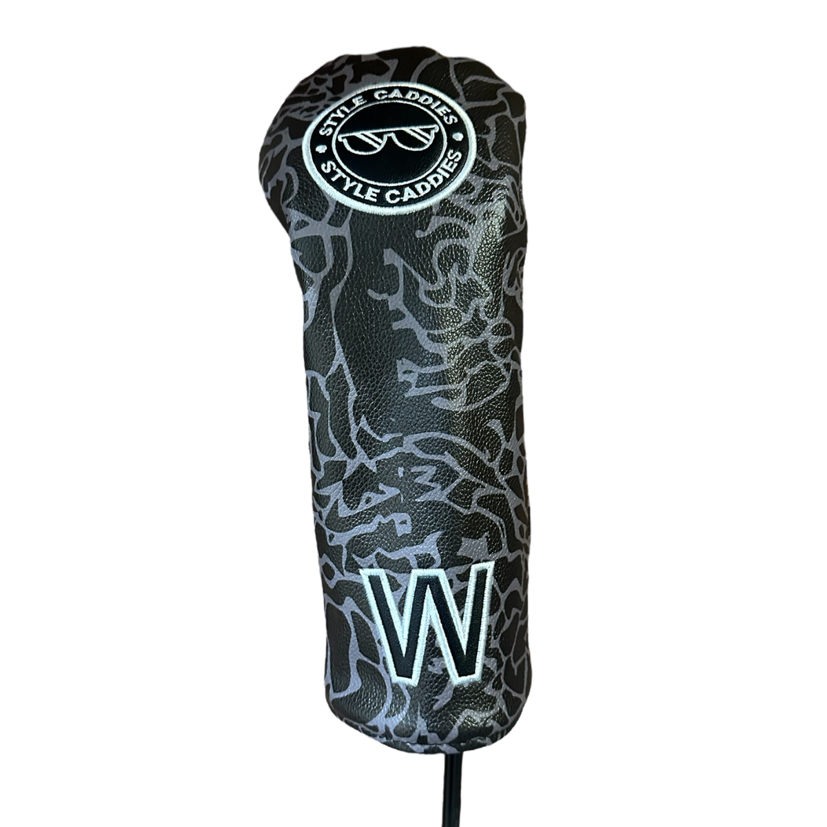 Dark cement magnetic wood headcover angle view