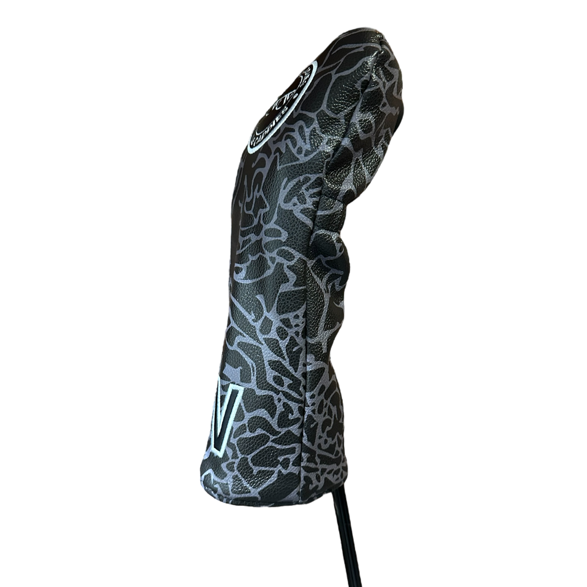 Dark cement wood golf club cover on bag