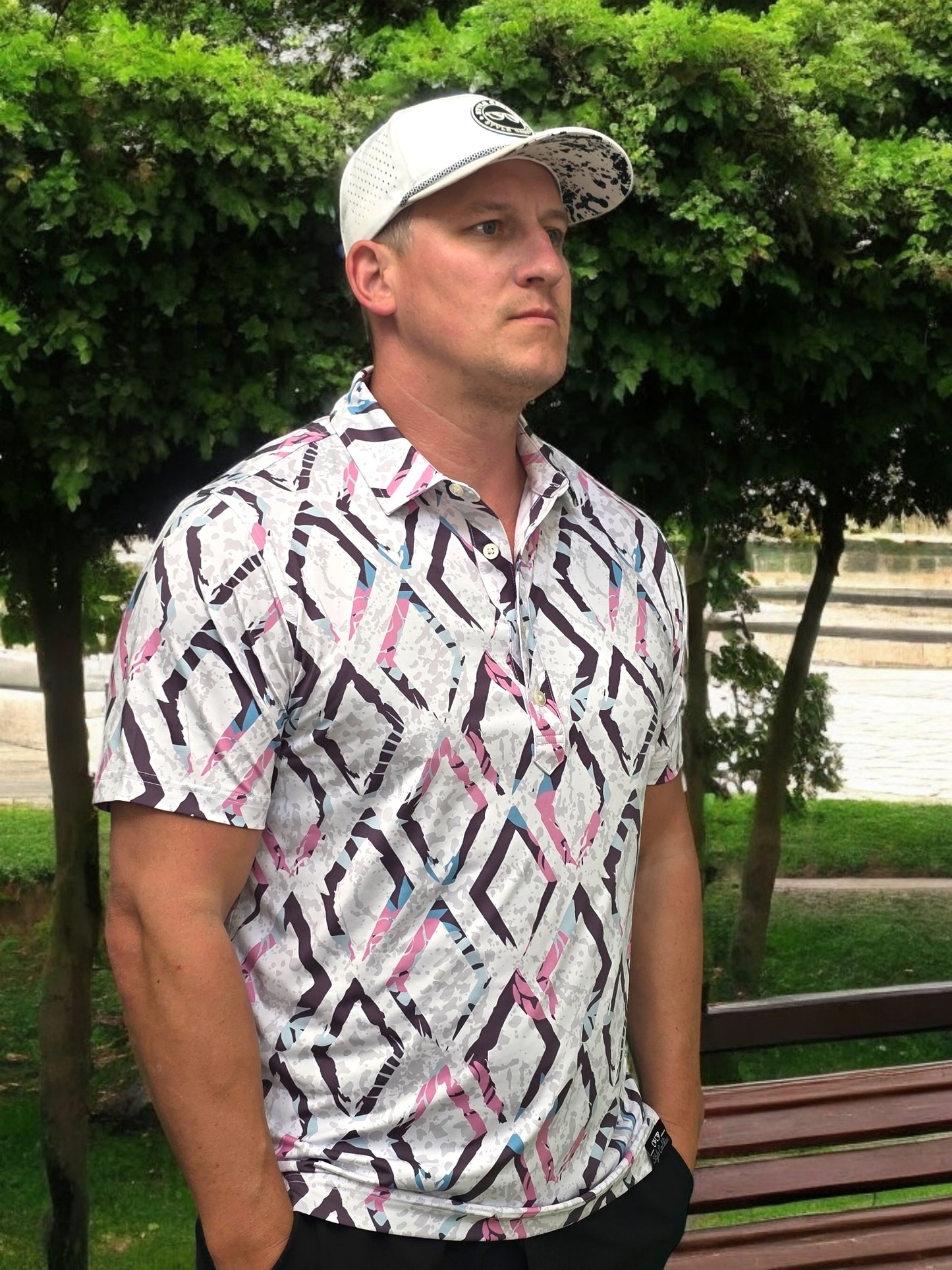 Style Caddies diamonds golf polo lifestyle shot