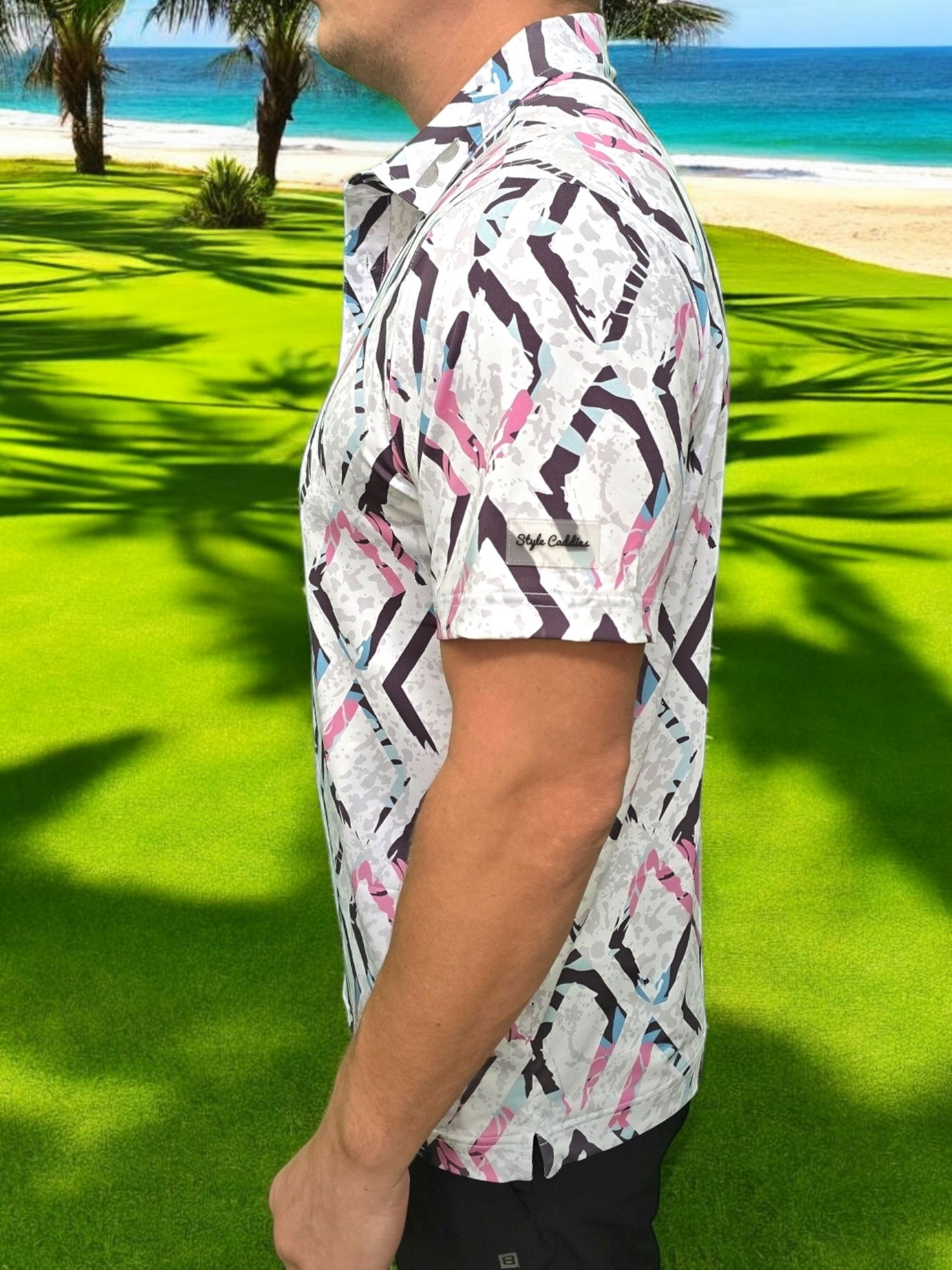 Diamonds golf shirt on course product view