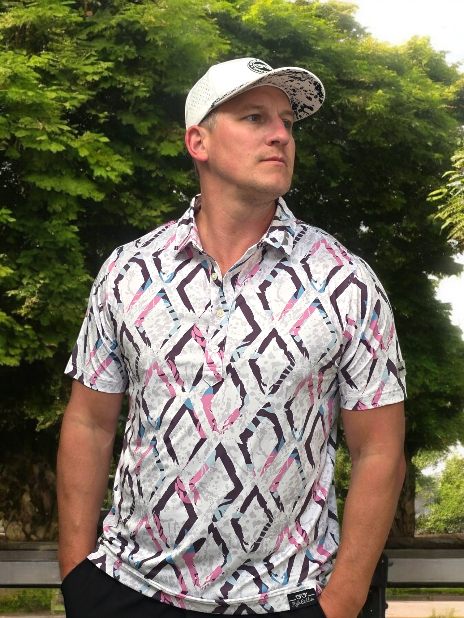 Diamonds golf polo close up pattern detail