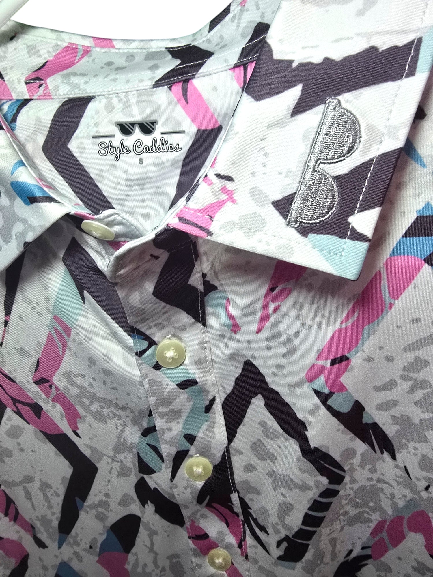 Diamonds golf polo shirt worn on course