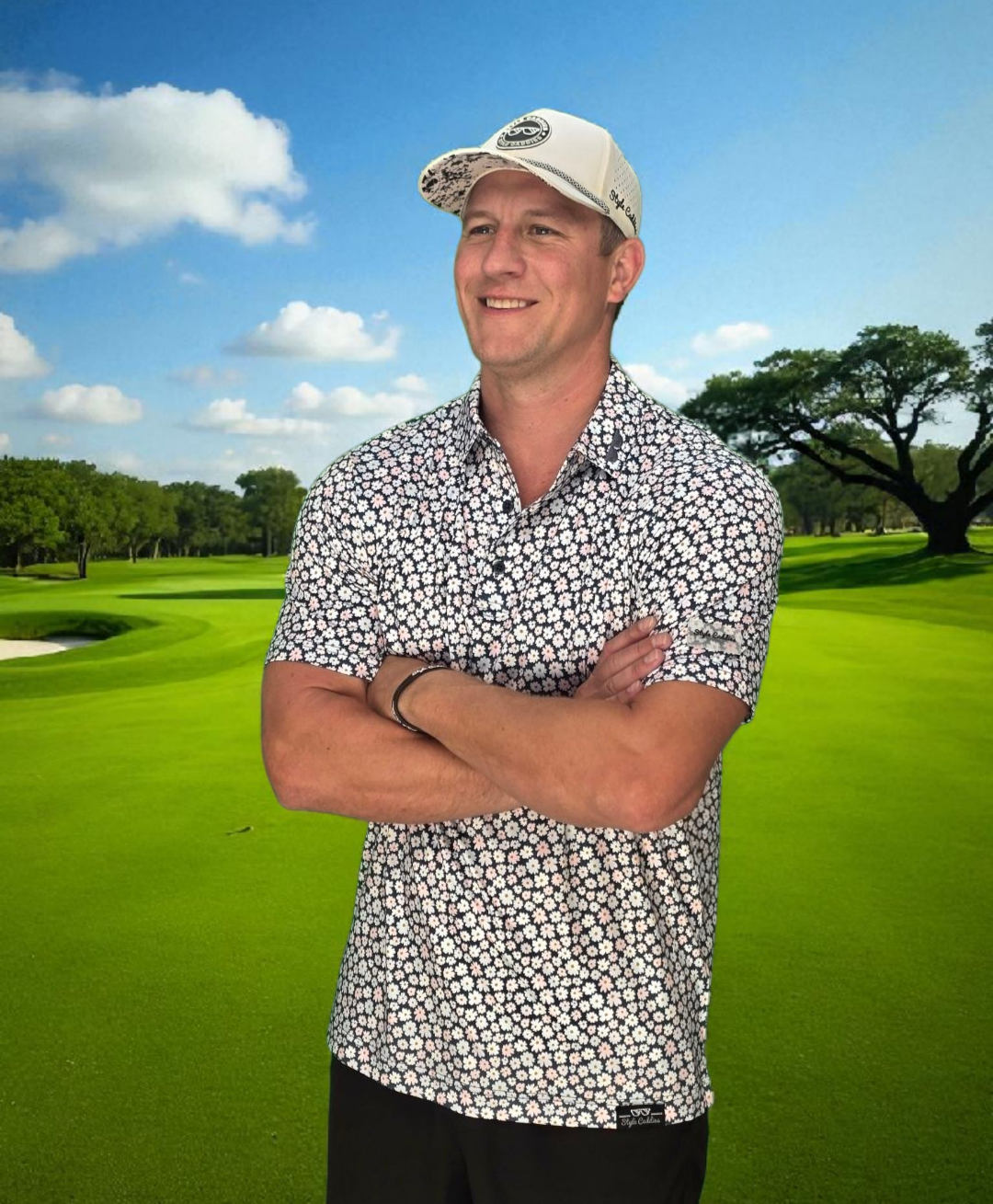 Floret golf shirt on course product view