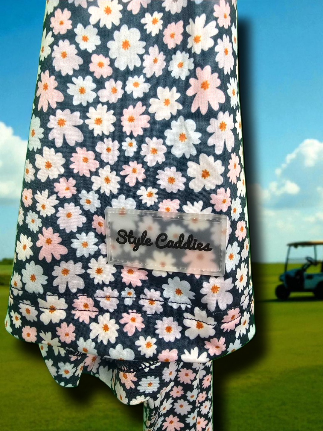 Floret golf polo close up floral pattern detail
