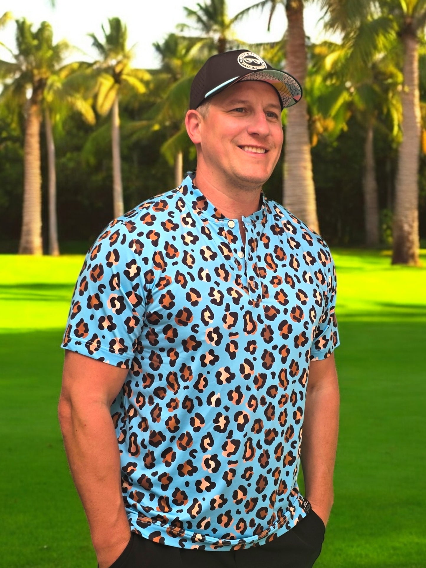 Leopard print blade polo shirt back view