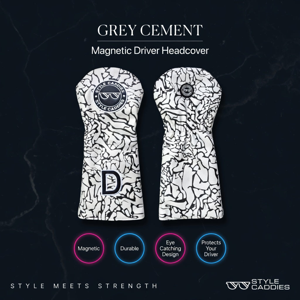 Grey cement magnetic driver cover on golf bag