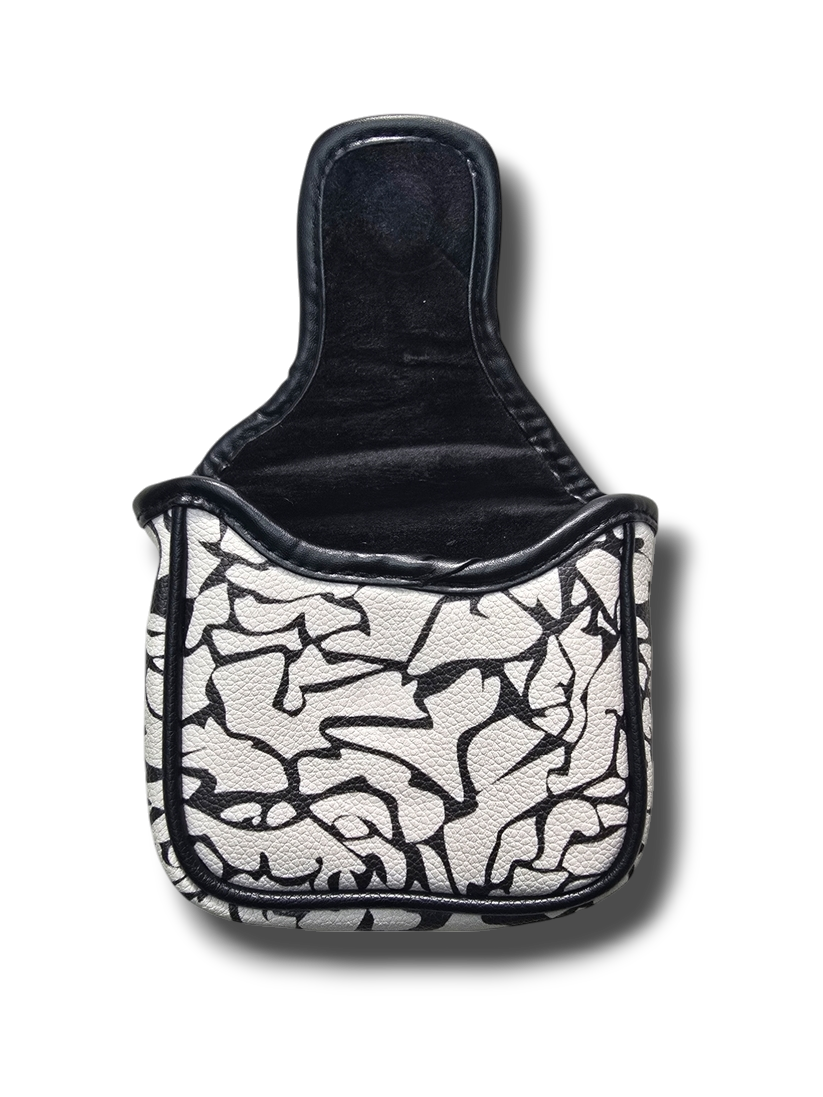 Grey cement mallet putter cover back showing magnet