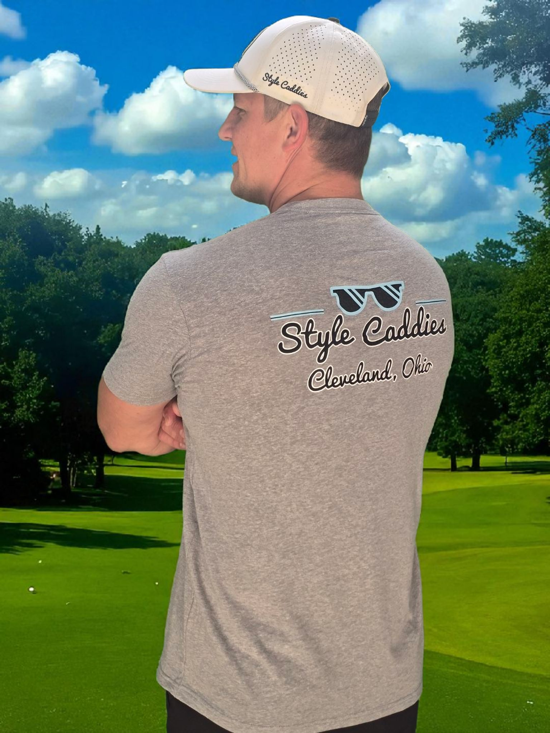 Style Caddies grey Cleveland tee lifestyle shot