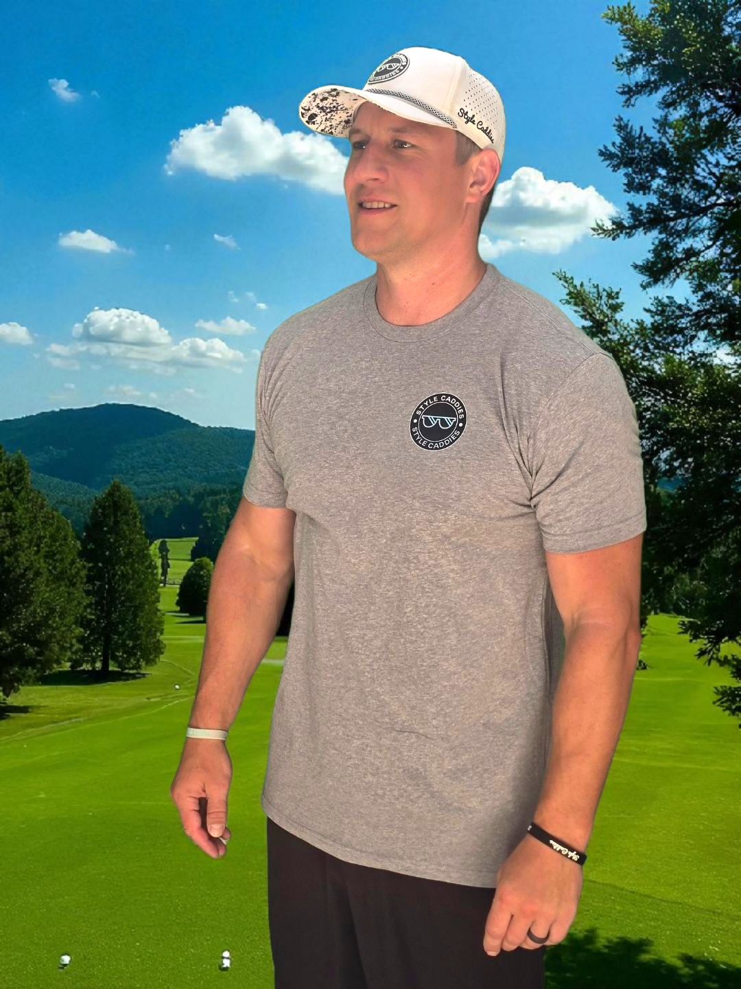 Grey CLE golf t-shirt product view