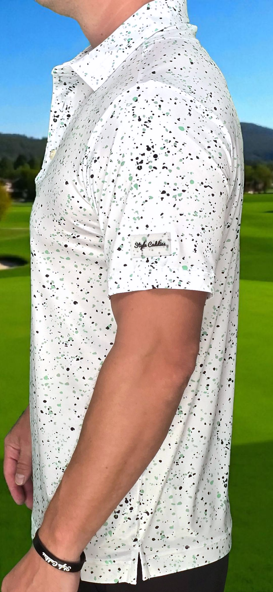 Style Caddies mint green polo shirt detail