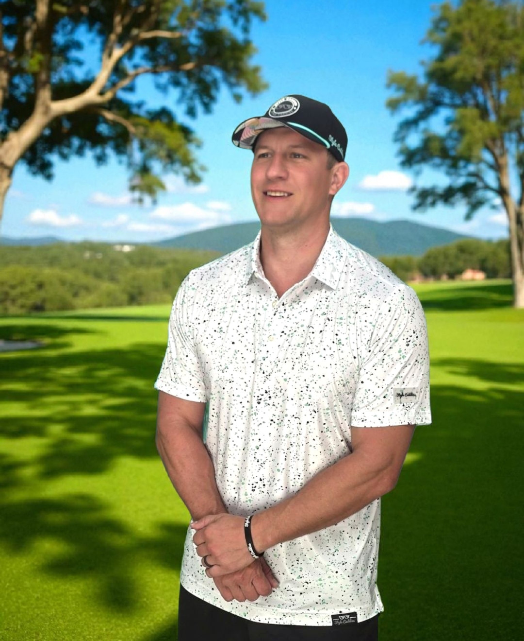 Hint of mint golf shirt on course product view