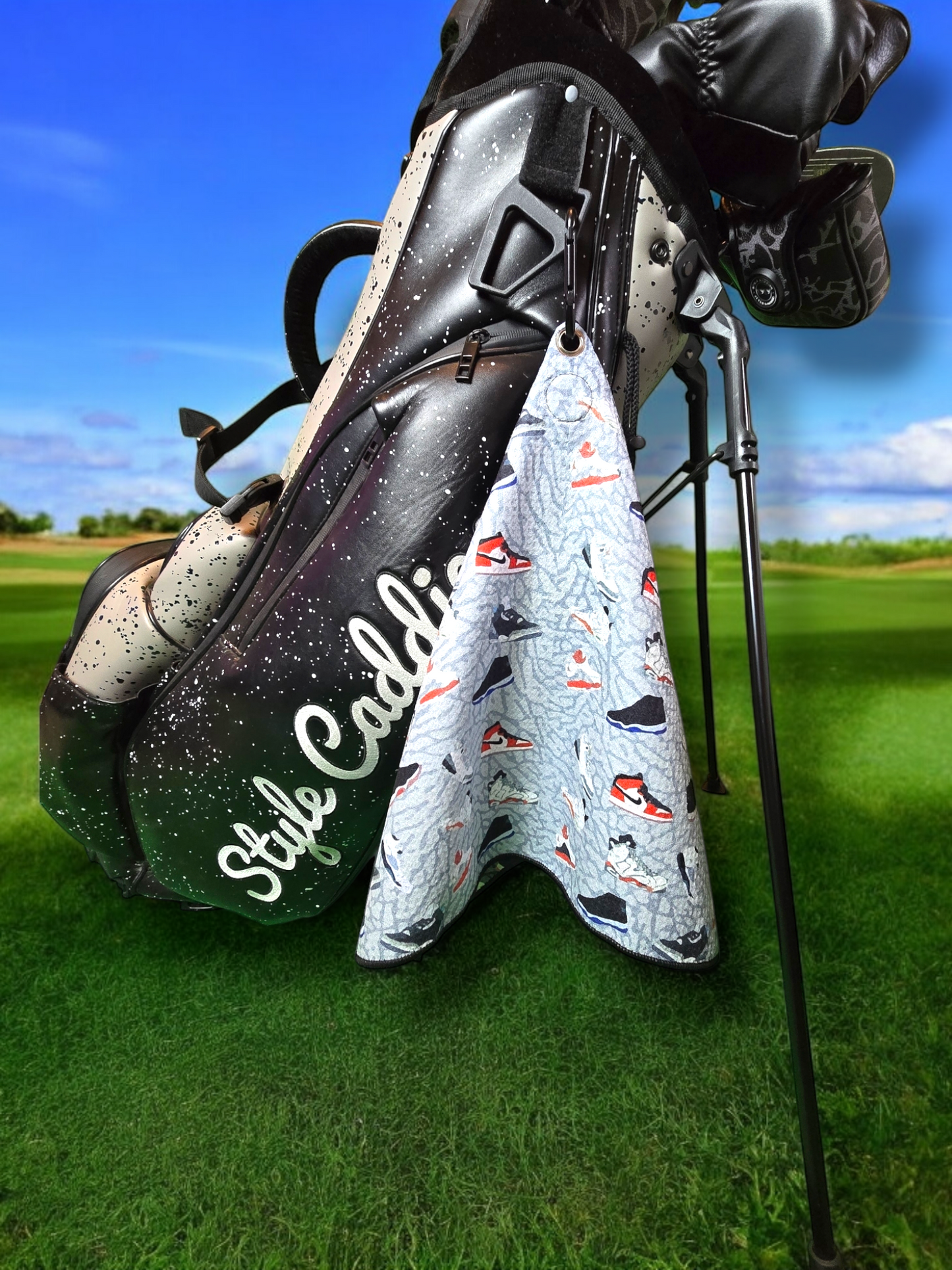 J's magnetic golf towel flat lay back