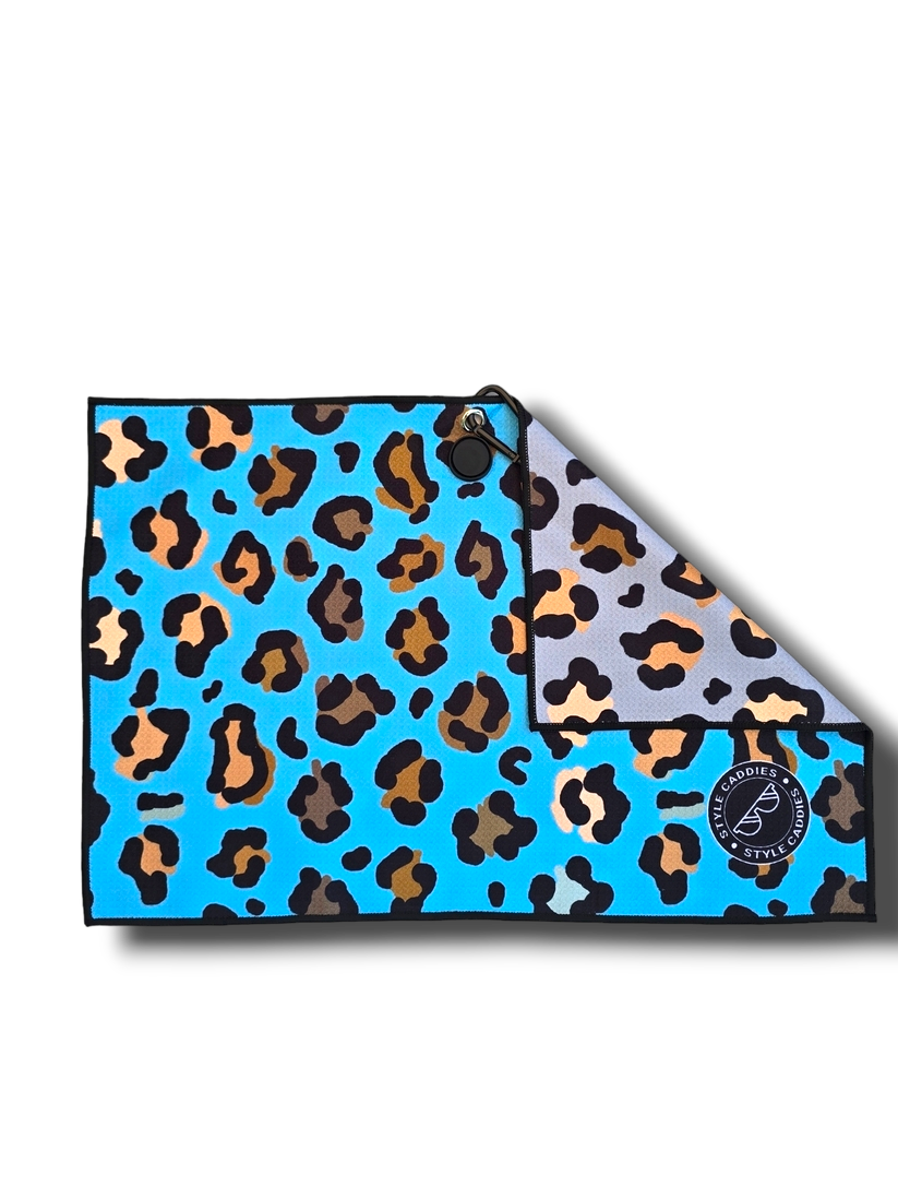 Leopard magnetic golf towel reversible side view