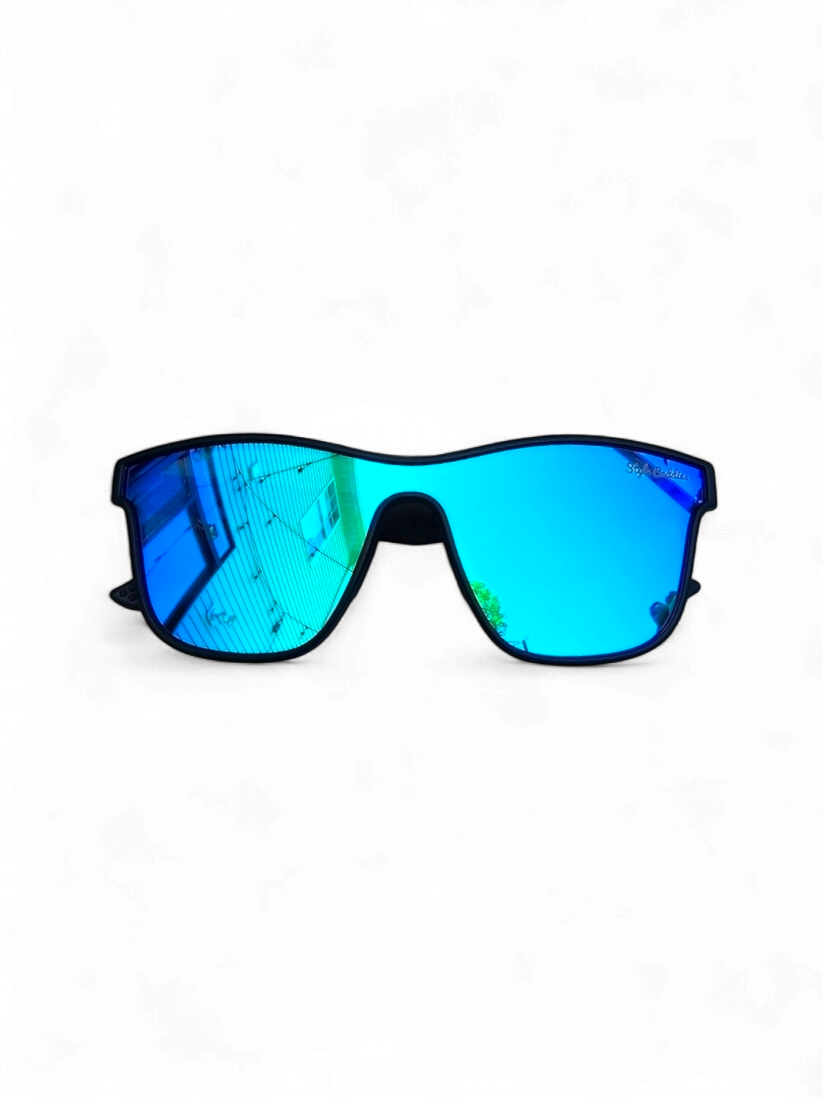 Blue lens golf sunglasses detail