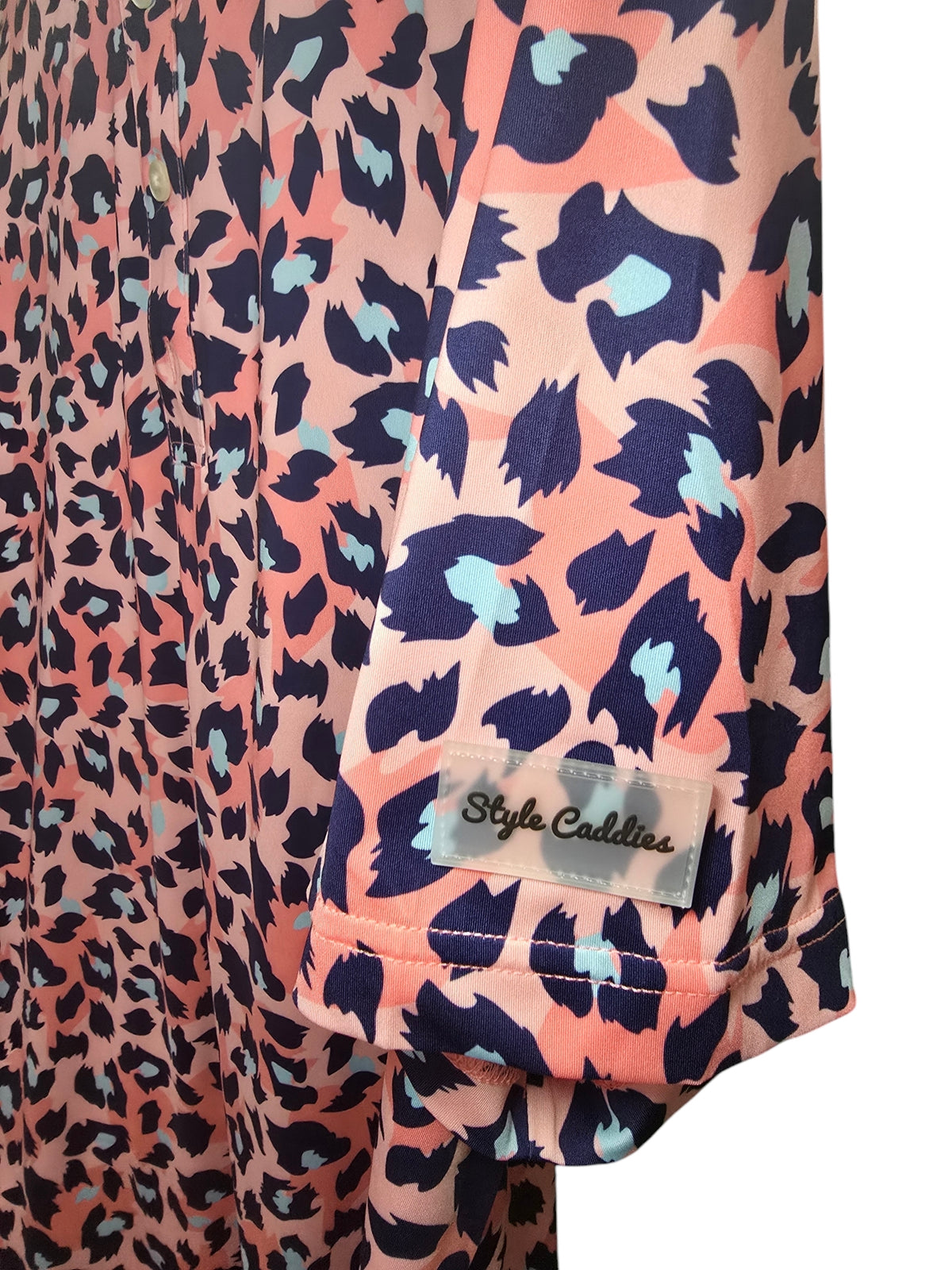 Style Caddies pink leopard polo shirt detail