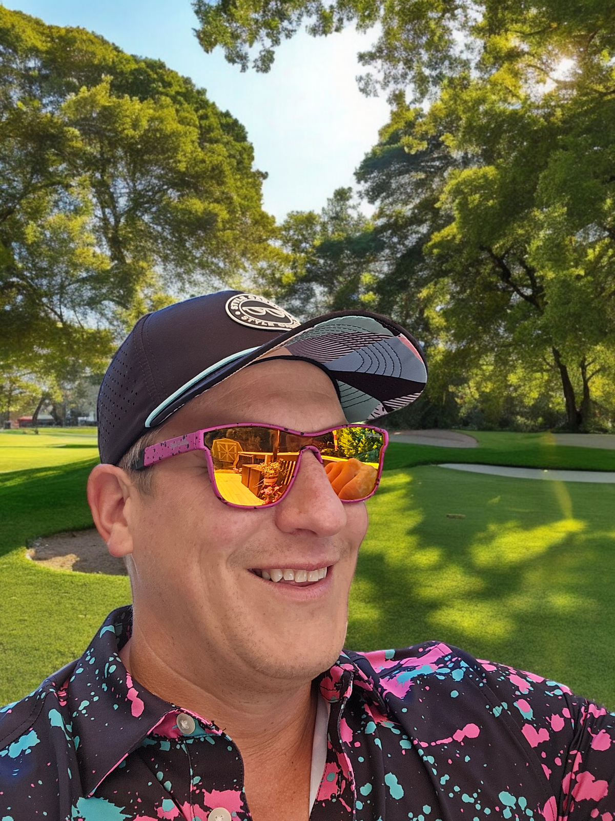 Pink paint splat golf sunglasses additional angle view