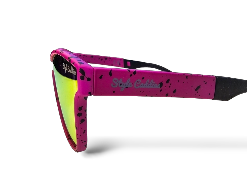Pink paint splat golf sunglasses front view