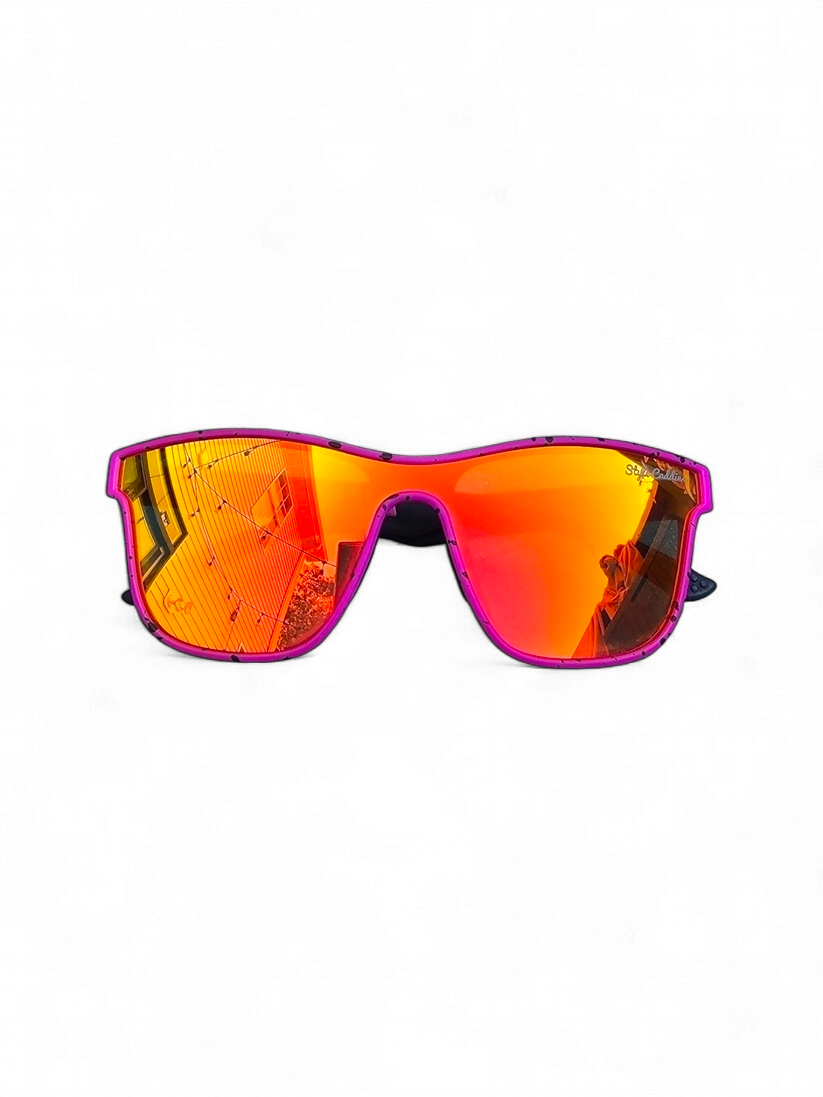 Pink and orange golf sunglasses lens detail