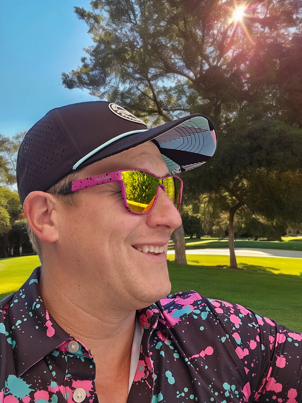 Style Caddies pink paint splat sunglasses lifestyle shot