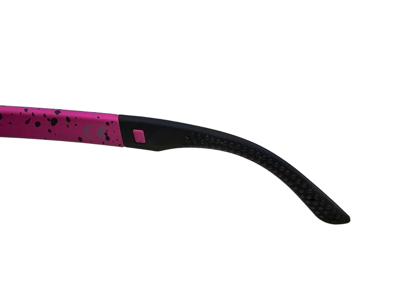 Pink paint splat sunglasses on white background