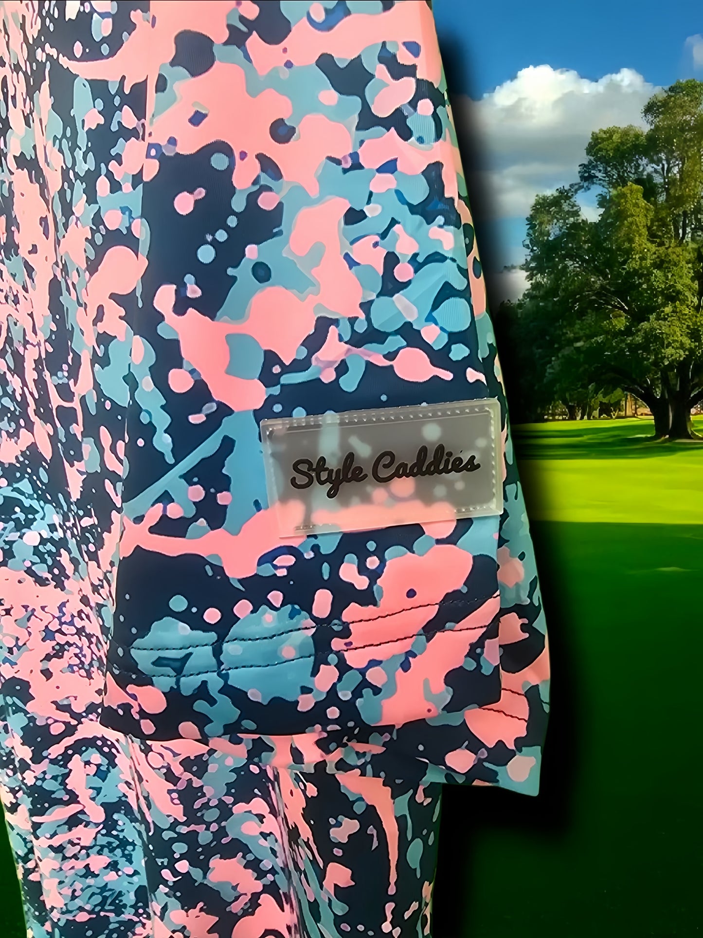 Pinkulator golf polo shirt angle view