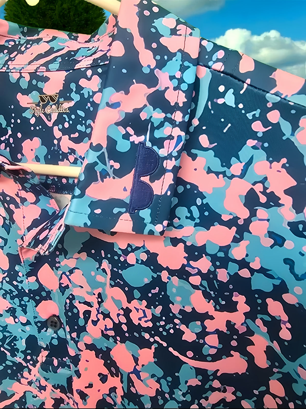 Style Caddies pinkulator golf polo lifestyle shot